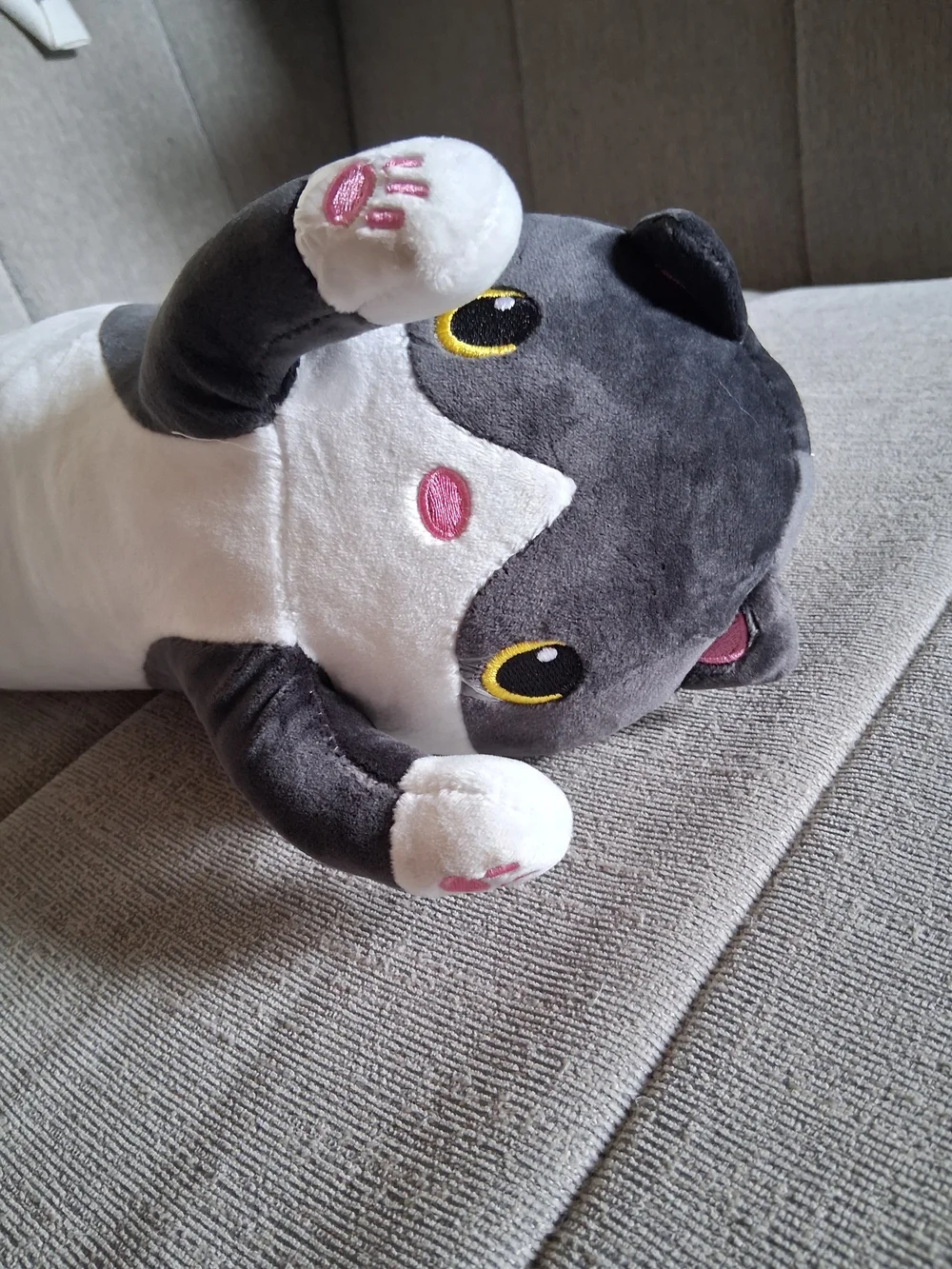 Gray & White Plush Cat Body Pillow - Soft Long Stuffed Pet Pillow Nwt 20